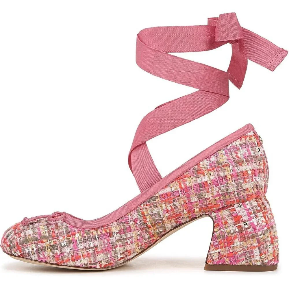 Circus by Sam Edelman Womens  Pink Multi Fabric Block Heel Della Lace-up Pump - Picture 4 of 7